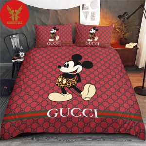 Gucci Mickey Mouse Red Background Luxury Brand Disney Gifts Home Decor High-End Bedding Set