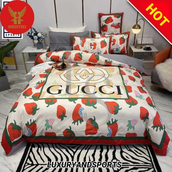 Gucci Strawberry Fashion Logo Luxury Brand Bedding Set