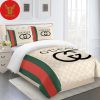 Gucci Stripe Luxury Brand Brown Background High-End Bedding Set