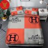 Hermes Black Logo Blue Background White Border  Duvet Cover Bedroom Luxury Brand Bedding Bedroom Bedding Sets