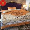 Hermes Black Logo Gray And Light Orange  Duvet Cover Bedroom Luxury Brand Bedding Bedroom Bedding Sets