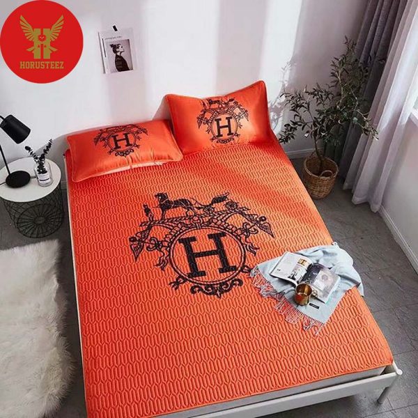 Hermes Black Logo Orange Background Black Logo Orange Pillow Paris Luxury Brand Type Bedding Sets
