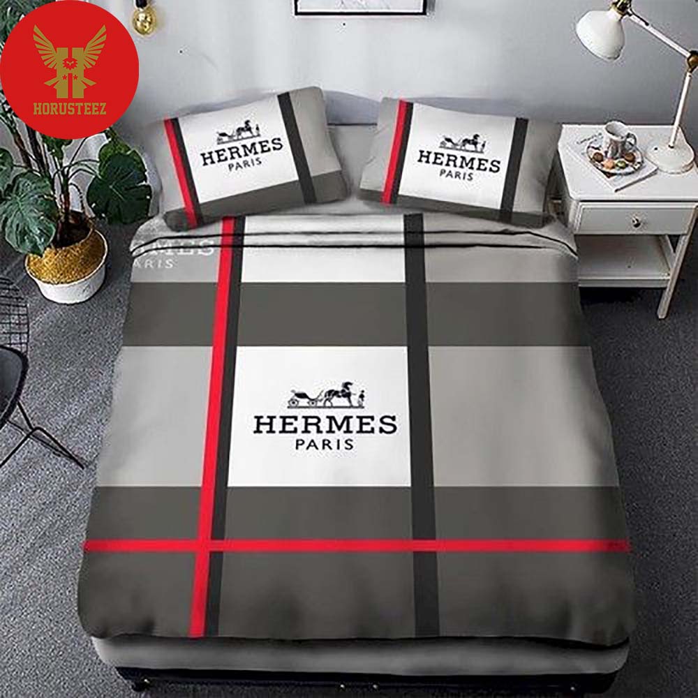 Hermes Black Logo White And Black Bacground Duvet Cover Bedroom Luxury Brand Bedding Bedroom Bedding Sets