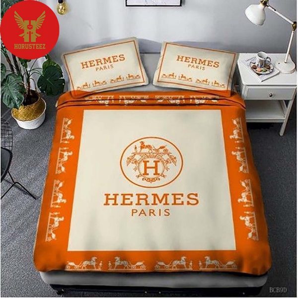 Hermes Orange Logo In White Background  Duvet Cover Bedroom Luxury Brand Bedding Bedroom Bedding Sets