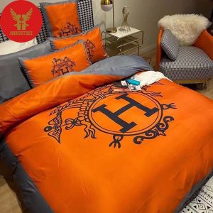 Hermes Orange Logo Luxury Brand Bedding Sets