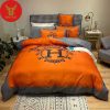 Hermes Paris Black Logo Orange Background Black Border Luxury Brand Type Bedding Sets