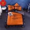 Hermes Paris Black Logo Orange Background Luxury Brand Type Bedding Sets