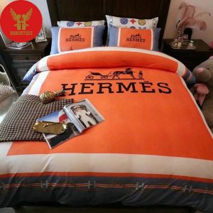 Hermes Paris Black Logo Orange Background White Border Luxury Brand Type Bedding Sets