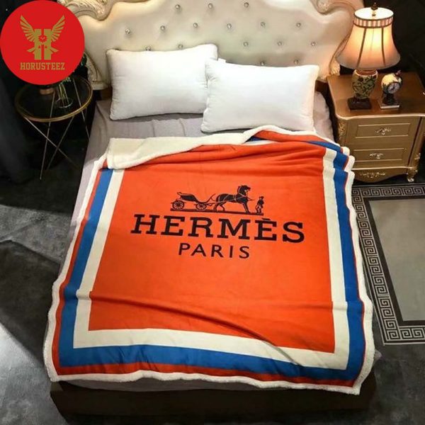 Hermes Paris Black Logo Orange Background White Pillow Luxury Brand Type Bedding Sets