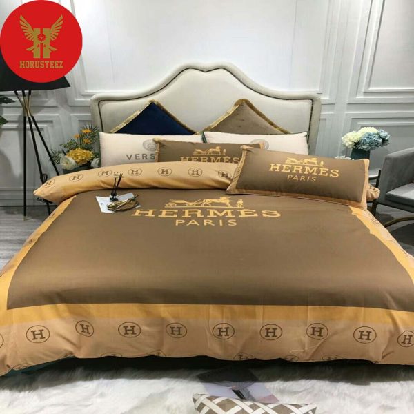 Hermes Paris Light Brown Back Ground Luxury Brand Type Bedding Sets