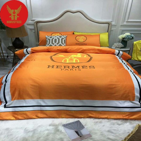 Hermes Paris Orange Duvet Logo In Orange Pillow Luxury Brand Type Bedding Sets