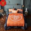 Hermes Pierre Orange Logo White Background Black Orange Border Luxury Brand Type Bedding Sets