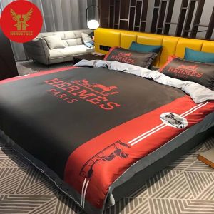 Hermes Red Black Premium Logo Luxury Brand Merchandise Bedding Set