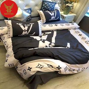 Louis Vuiton Black And White Duvet Pillow  Bedroom Luxury Brand BeddingBedding Sets