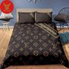 Louis Vuiton Gold Logo Black Duvet Bedroom Luxury Brand Bedding Bedding Sets