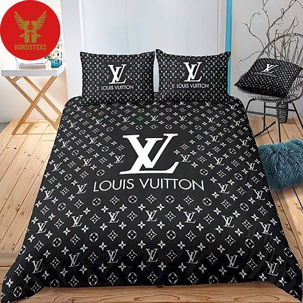 Louis Vuiton White Big Logo Black Duvet Bedroom Luxury Brand Bedding Bedding Sets