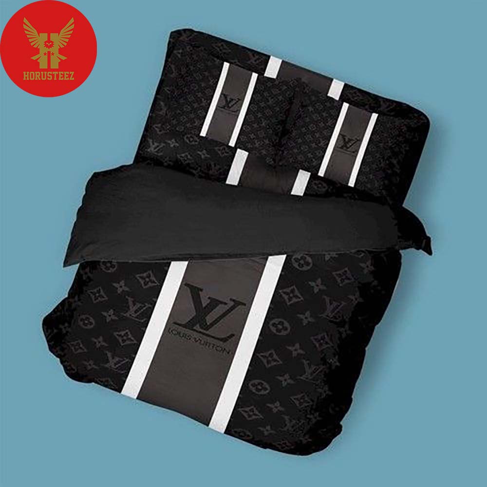 Louis Vuiton White Stripe Black Pillow And Duvet Bedroom Luxury Brand Bedding Bedding Sets