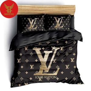 Louis Vuitton, Louis Vuitton Bedding Set Black Golden Fashion Luxury Brand Fashion Merchandise Bedding Set