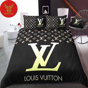 Louis Vuitton Gold Logo And Black Ground Luxury Brand High-End Bedding Set