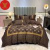 Louis Vuitton Gold Logo Pattern Dabbing Snoopy Luxury Brand  Bedspread Duvet Cover Set Home Decor Bedding Set
