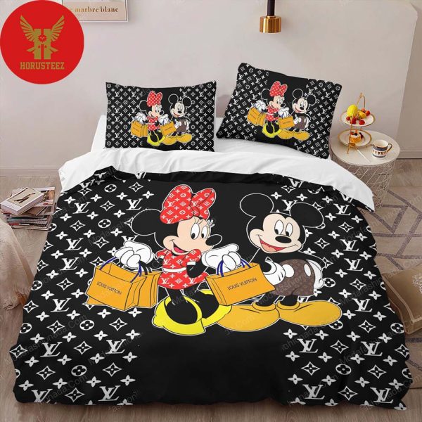 Louis Vuitton Mickey And Minne Mouse Luxury Brand Bed Comforter Bedspread Duvet Cover Set Bedding Sets