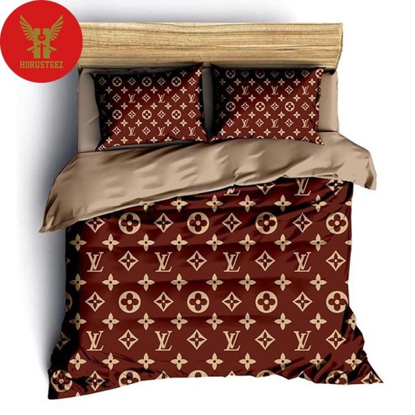 Louis Vuitton, Louis Vuitton Bedding Set Red Brown Luxury Brand Fashion Premium Merchandise Bedding Set