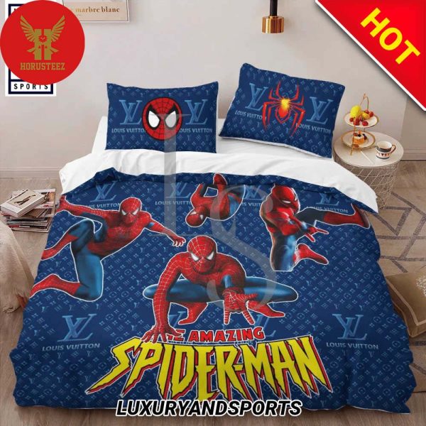 Louis Vuitton, Louis Vuitton Bedding Set Spider Man Blue Logo Luxury Brand Bedding Set