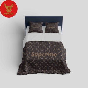 Louis Vuitton, Louis Vuitton Bedding Set Supreme Brown Logo Fashion Luxury Brand Merchandise Premium Bedding Set
