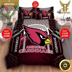 NFL Arizona Cardinals Custom Name Black Red King And Queen Luxury Bedding Set