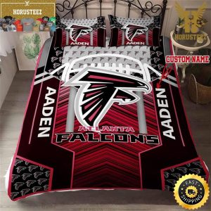 NFL Atlanta Falcons Custom Name Red Black King And Queen Luxury Bedding Set