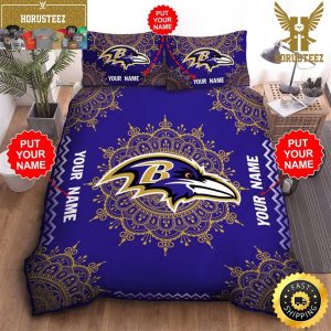 NFL Baltimore Ravens Custom Name Purple King And Queen Luxury Bedding Set