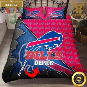 NFL Buffalo Bills Custom Name Royal Blue Red King And Queen Luxury Bedding Set