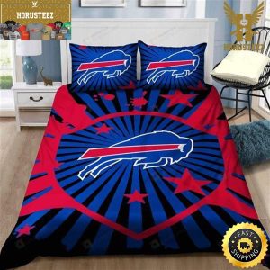 NFL Buffalo Bills Royal Blue Red King And Queen Luxury Bedding Set