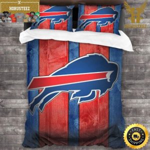 NFL Buffalo Bills Super Big Log Red Blue King And Queen Luxury Bedding Set