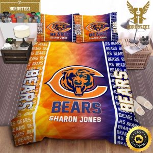 NFL Chicago Bears Custom Name Big Logo King And Queen Luxury Bedding Set