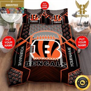 NFL Cincinnati Bengals Custom Name Black Orange King And Queen Luxury Bedding Set