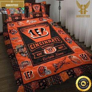 NFL Cincinnati Bengals Orange Black Est 1967 King And Queen Luxury Bedding Set