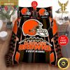 NFL Cleveland Browns Custom Name Snoopy King And Queen Luxury Bedding Set