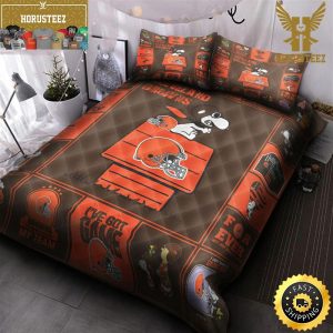 NFL Cleveland Browns Snoopy Orange King And Queen Luxury Bedding Set