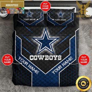 NFL Dallas Cowboys Custom Name Black Blue King And Queen Luxury Bedding Set