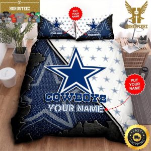 NFL Dallas Cowboys Custom Name White Blue King And Queen Luxury Bedding Set