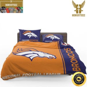NFL Denver Broncos Orange Navy Blue King And Queen Luxury Bedding Set