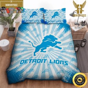 NFL Detroit Lions Light Blue King And Queen Luxury Bedding Set