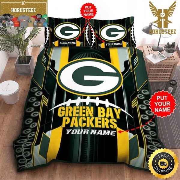 NFL Green Bay Packers Custom Name Big Logo Ball Luxury Bedding Set