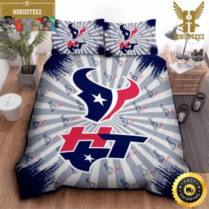 NFL Houston Texans Blue Grey King And Queen Luxury Bedding Set