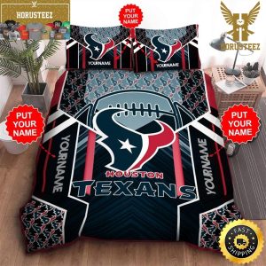 NFL Houston Texans Custom Name Steel Blue King And Queen Luxury Bedding Set