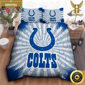 NFL Indianapolis Colts Blue White King And Queen Luxury Bedding Set