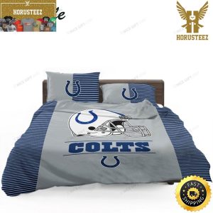 NFL Indianapolis Colts Grey Blue King And Queen Luxury Bedding Set