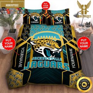 NFL Jacksonville Jaguars Custom Name Black Teal King And Queen Luxury Bedding Set