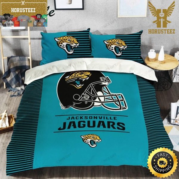 NFL Jacksonville Jaguars Helmet Teal King And Queen Luxury Bedding Set